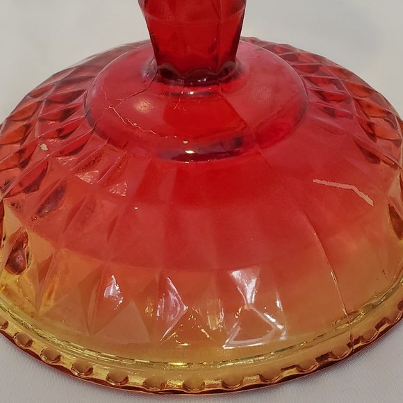 Vtg/MCM/Retro yellow/red Ambrosia Glass Pedestal Candy Dish - Picture 5 of 6